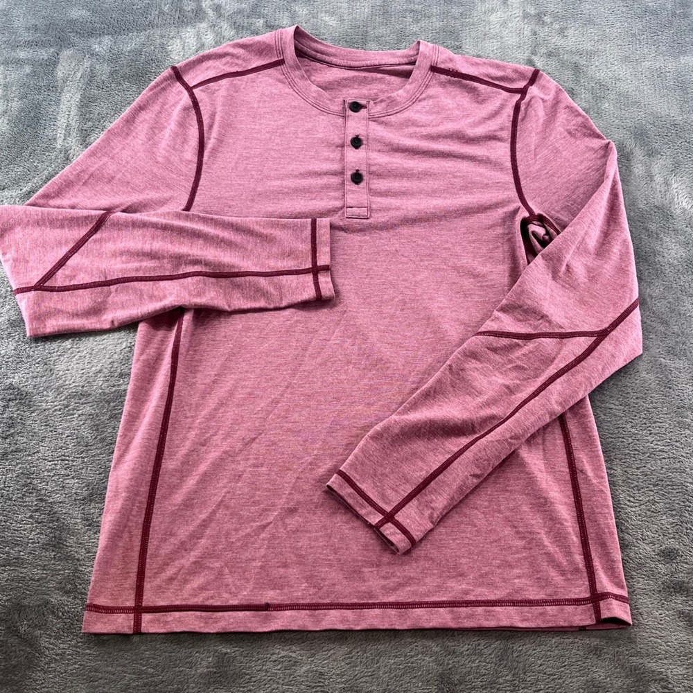 Lululemon Metal Vent Tech Long Sleeve Henley Pink Burgundy Mens M